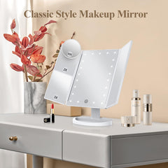 HUONUL makeup mirror shows 2X magnification on side panel for quick close-ups