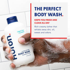 Huron body wash with black pepper and cedarwood emphasizes a bold aroma and refreshed skin.