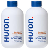 Huron men's body wash with woody sandalwood pour promotes a fresh, confident start to your day.