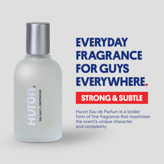 Huron Men’s Cologne close-up notes emphasizing mandarin, cardamom and sea breeze.