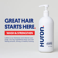Huron shampoo lather close-up highlights menthol, citrus aroma, and invigorating feel.