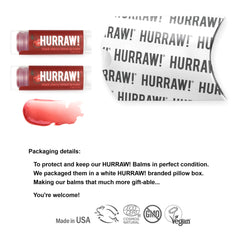 Hurraw! two-tubes lip balm packaging for on-the-go moisture and easy reapplication.