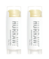 HURRAW! Unscented lip balm packaging shows two compact tubes for on-the-go moisture