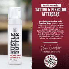 Hustle Bubbles bottle pour shows easy rinse after piercing or tattoo.