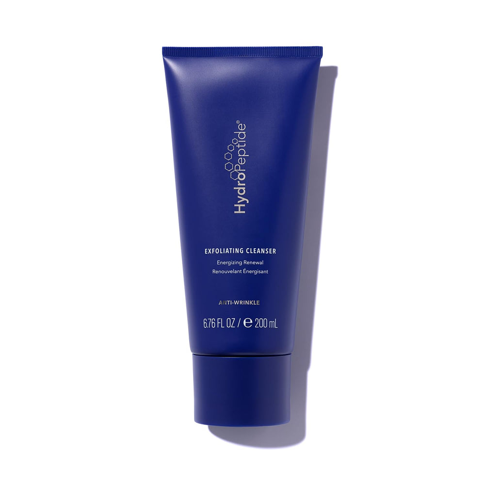 HydroPeptide Exfoliating Cleanser bottle-front view promoting energizing renewal for smoother skin.