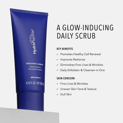 HydroPeptide Exfoliating Cleanser peptide-illustration graphic emphasizing collagen-boosting benefits.