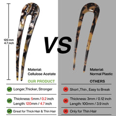 HYFEEL black U-shape hair forks provide secure hold for thick or thin hair in all-day wear.