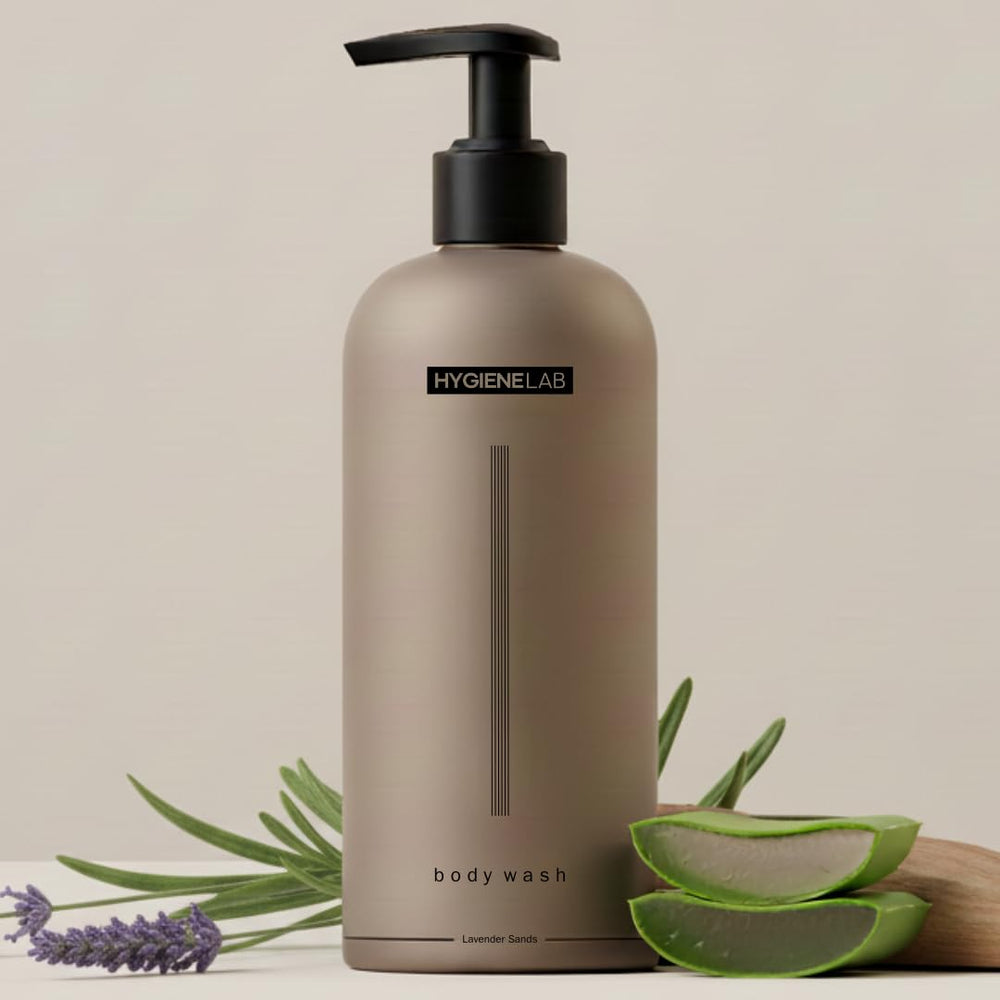 HygieneLab Mens Natural Body Wash bottle in Lavender Sands for a hydrating daily cleanse