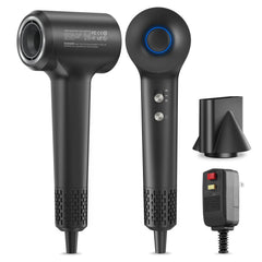 HZD hair dryer front view, compact and travel-friendly for quick styling.
