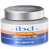 IBD hard gel clear builder gel bottle shows overlays with strong, crystal-clear results