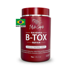 I Belli Capelli Ravenna Repair B-tox bottle showcases formaldehyde-free smoothing for salon-ready hair.