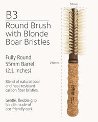 Ibiza Hair boar bristle round brush extended cork handle for comfortable grip