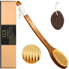 ICANdOIT back brush with natural boar bristles for deep exfoliation and dirt removal.
