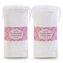 ICOTLE large oval cotton pad packaging highlights durability and multipurpose use for makeup removal.