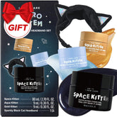 I DEW CARE Space Kitten mask application close-up promotes exfoliation and refreshed skin.