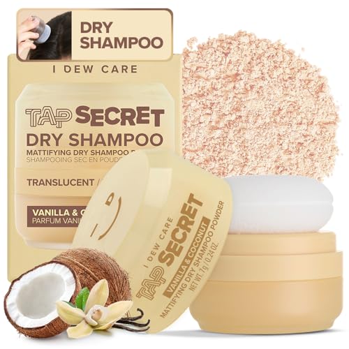 I DEW CARE Tap Secret dry shampoo powder bottle refreshes roots with oil-free volume.