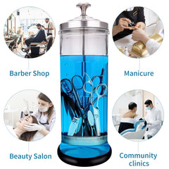 IEBARBER sterilizer jar visibility showing tool status during disinfection.