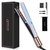 IG INGLAM titanium flat iron front view highlights the sleek purple design for versatile styling options.