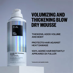 IGK BIG TIME volume mousse dispenses foam for quick, flexible volume.