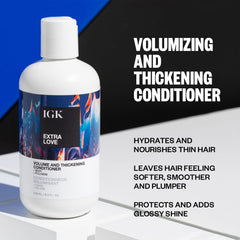 IGK Extra Love bottle back highlights color-safe formula for chemically treated hair