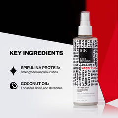 IGK Good Behavior coconut oil glow, highlighting shine and slip for detangling.