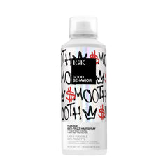 IGK Good Behavior flexible hairspray bottle demonstrates long-lasting frizz control
