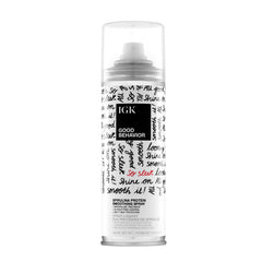 IGK GOOD BEHAVIOR spray bottle closed shows frizz-control prep for smooth blowouts.