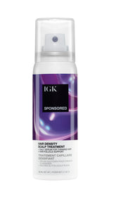 IGK Sponsored scalp-treatment bottle closeup highlighting serum-in-mist for easy daily use
