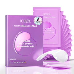 ICIKOL collagen under-eye patches packaging promotes premium self care for tired eyes