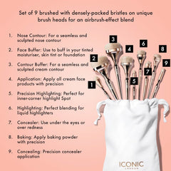 ICONIC LONDON HD Blend brush head closeup emphasizes densely packed bristles for seamless blending.