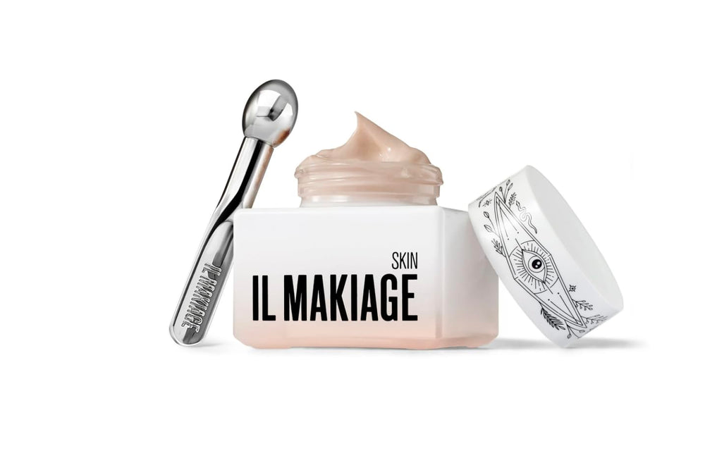 Il Makiage Power Up Eye Cream jar closeup showing brightening and smoothing texture
