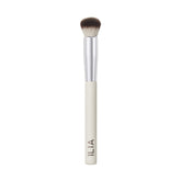 ILIA Complexion Brush with wood handle for precise makeup application on hard-to-reach areas.