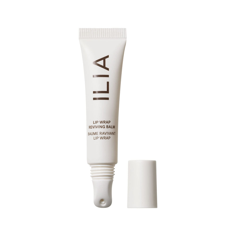 ILIA Lip Wrap Reviving Balm tube front provides barrier hydration in sleek packaging.