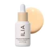 ILIA Super Serum Skin Tint SPF 40 bottle closeup with dewy finish and protective sunscreen