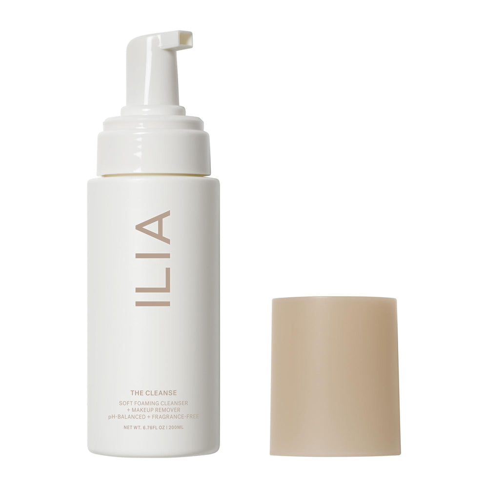 ILIA The Cleanse bottle pump delivering gentle daily cleanse and makeup removal.