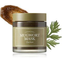 I'm From Mugwort Mask bottle closeup highlighting refreshing gel formula for sensitive skin