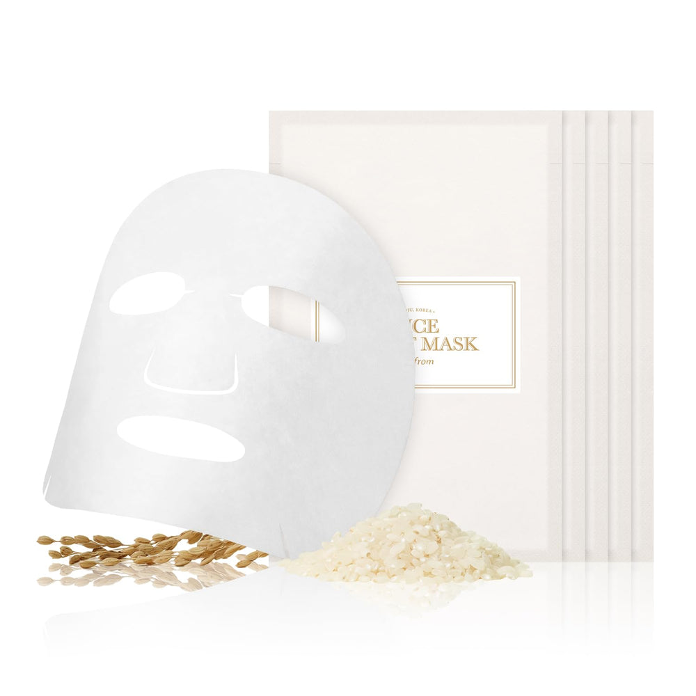 I'm from Rice Sheet Mask Pack-5 front view, eco-friendly packaging for daily hydration
