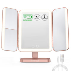 EASEHOLD Rechargeable Vanity Mirror with Lights | 116 LEDs, 3-Color Temp, 2x/3x/10x Magnification, 5000mAh
