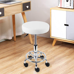 KKTONER PU Leather Round Rolling Stool with Foot Rest Swivel Height Adjustable Stool Spa Drafting Salon Tattoo Work Office Massage Task Chair White Small (White)