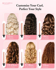 Long Barrel Curling Iron Wand Set, BESTOPE PRO 6 in 1 Curling Wand Set with Ceramic Barrel for Long/Medium Hair, 0.35"-1.25" Interchangeable Hair Wand Curler, Dual Voltage, Include Glove & Clips