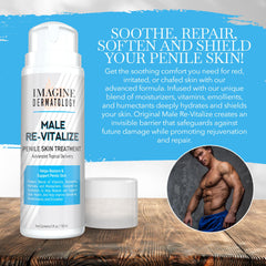 Imagine Dermatology Original Male Re-Vitalize packaging highlighting vegan, paraben-free formula for sensitive skincare
