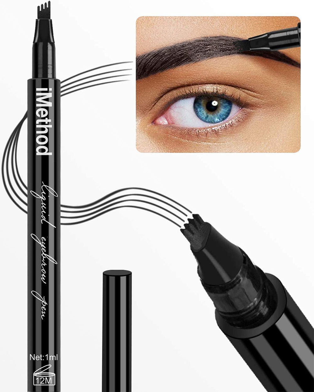iMethod Eyebrow Pen micro-fork tip close-up showing precise hair-like strokes