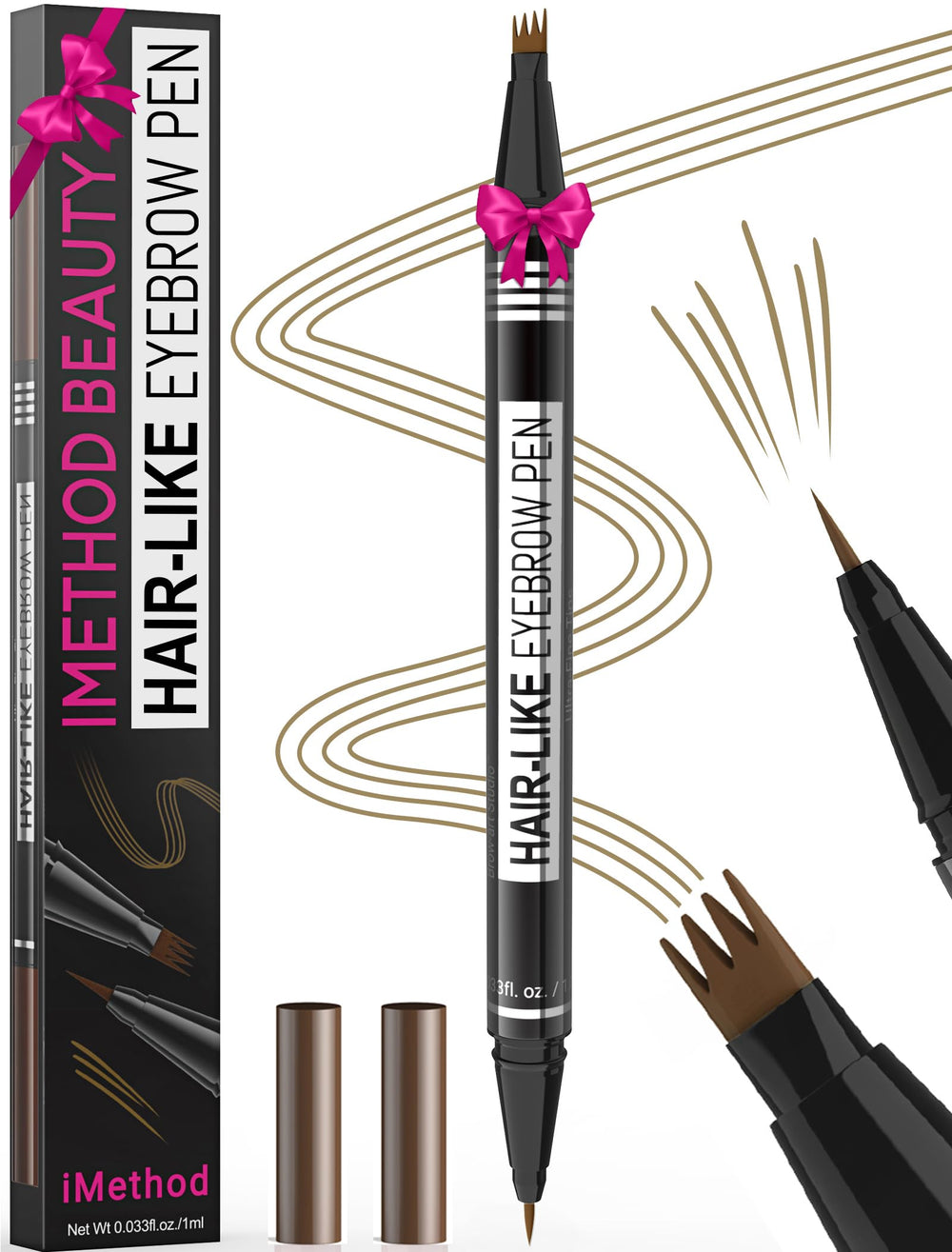 iMethod Microblading Eyebrow Pen 4-fork-tip creates natural hair-like strokes for fuller brows.