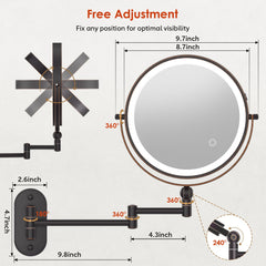 IMIKONA extendable arm wall-mount mirror showing flexible positioning for grooming.