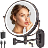 IMIKONA 9-inch bronze wall-mount makeup mirror with adjustable arm for precise makeup view.