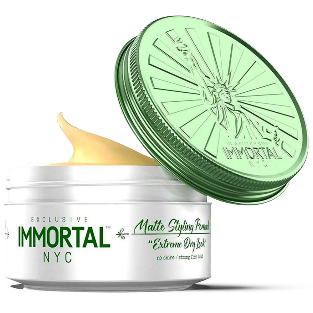 Immortal NYC Matte Styling Extreme Dry Look Pomade tube dispensing for easy daily styling.