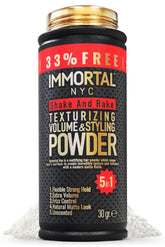 Immortal NYC Shake and Rake bottle shown for unscented, flexible hold on all hair types