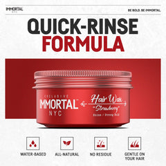 Immortal NYC Strawberry Hair Wax on glossy hair for dramatic finish.