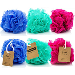 IMPRESA Mesh Bath Loofah Sponges front view; compact 5-inch scrubber for gentle exfoliation