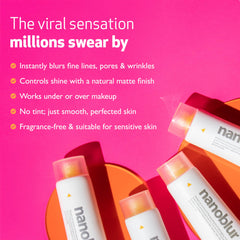 Indeed Nanoblur pores wrinkles closeup highlights minimized pores and softened lines.